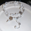 Layered Crystal and Pearl Necklace with Silver Tone Drops view 2