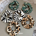 Animal Print Open Circle Fabric Drop Earrings in Three Colors view 4