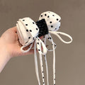 Polka Dot Fabric Rose Bow Hair Claw Long Ribbon Tails view 3