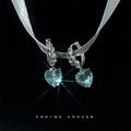 Silver Huggie Hoops Stacked Hearts Aqua Heart Drop Earrings view 1