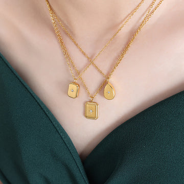 Starburst Zircon Pendant Necklaces Teardrop Rectangle Tags