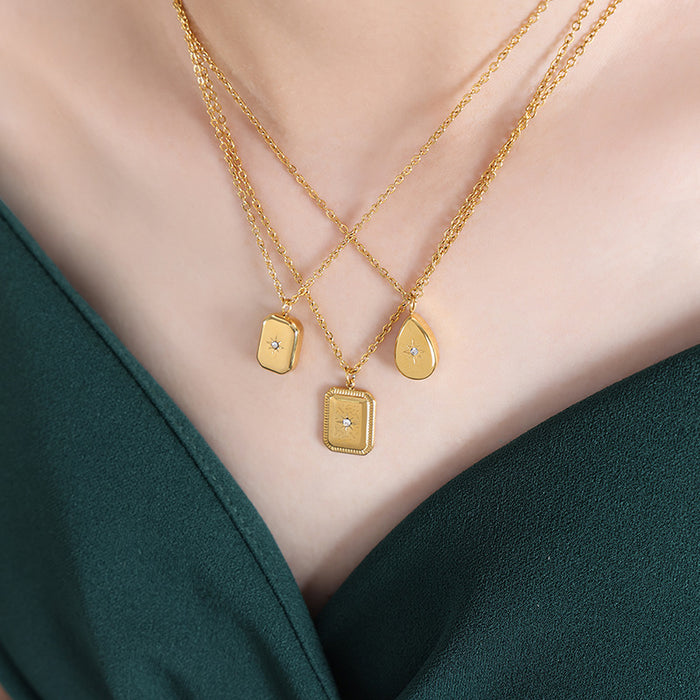 Starburst Zircon Pendant Necklaces Teardrop Rectangle Tags