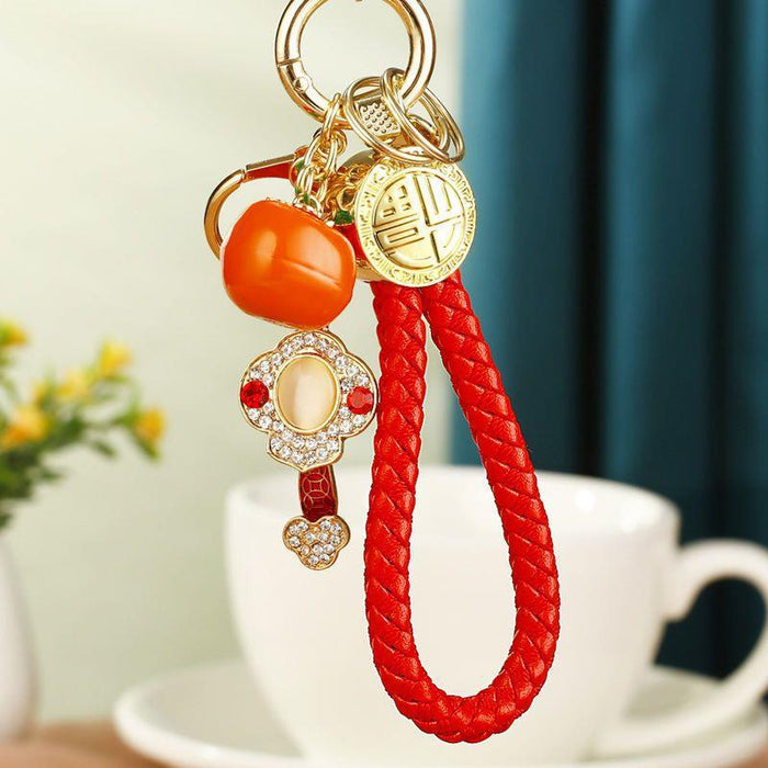 Persimmon Pair Leaf and Peanut Fortune Strap Keychain Collection