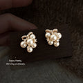 Rose Gold Tone Pearl Clear Stone Butterfly Cluster Stud Earrings view 1