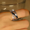 Black Bar Open Chain-Link Wide Ring In Polished Silver Tone view 3
