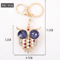 Rhinestone Owl Keychain Blue Crystal Eyes Metal Charm view 2