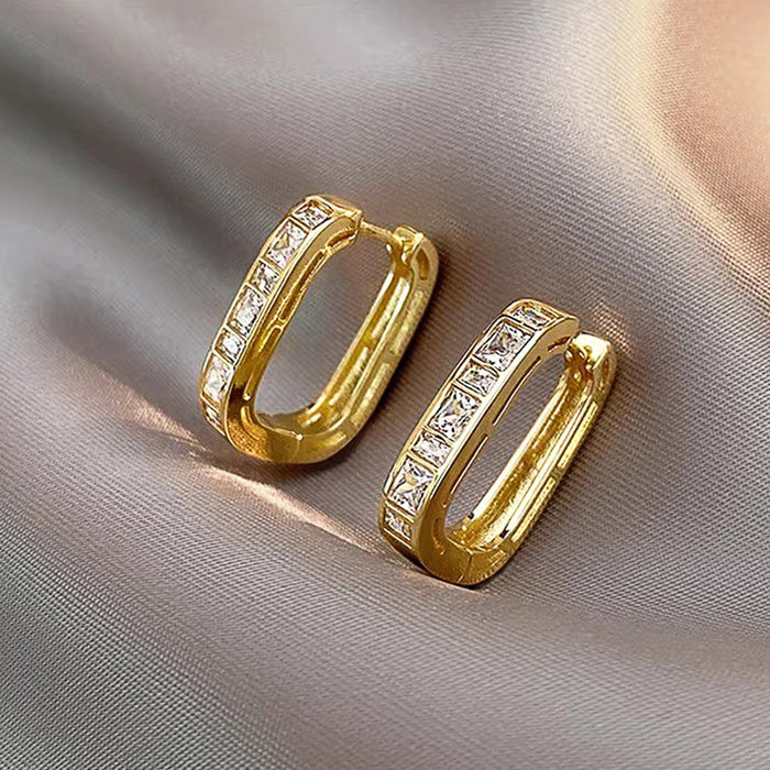 Gold Tone Square Geometric CZ Huggie Hoop Earrings