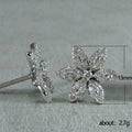Silver Tone Six Petal Clear Stone Flower Stud Earrings view 5
