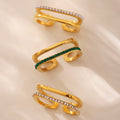 Gold Stainless Steel Open Square Double Band Zircon Shell Rings view 2