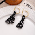 Black Leopard Pattern Lace Bow Gold Hoop Dangle Earrings view 4