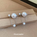White Pearl Look Studs with Fine Silver Chain Drop Earrings view 3