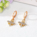 Gold Tone Crystal Bee and Sunburst Huggie Drop Earrings view 3