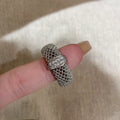 Silver Multi Band Crystal Flower Mesh Openwork Rings view 7