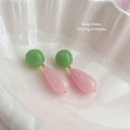 Green Round Stud Pink Faceted Teardrop Drop Earrings view 3