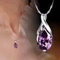 Silver Tone Purple Teardrop Crystal Pendant Necklace view 2