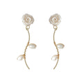 White Rose Gold Tone Branch And Irregular Pearl Long Earrings view 5