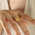 Wavy Sculptural Open Ring Gold And Steel Tone Metal view 6