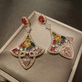 Multicolor Crystal Fan and Heart Drop Earrings Jewelry Accessory view 3