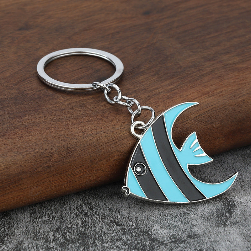 Tropical Fish Enamel Keychain Colorful Striped Ocean Animal Pendant
