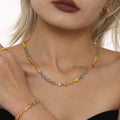 Zircon Heart Link Necklace Bracelet Gold Steel Multicolor view 1