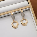 Gold Irregular Open Circle Drop Earrings Gray Stone Bead Accent view 6