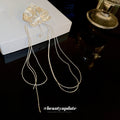 Silver Tone Sculpted Orchid Long Chain Statement Earring view 4