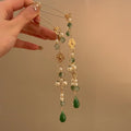 Gold Tone Floral Hair Pins With Green Bead Drops And Mismatched Variant Image view 2