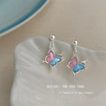 Silver Ball Stud Pink Blue Enamel Butterfly Drop Earrings view 3
