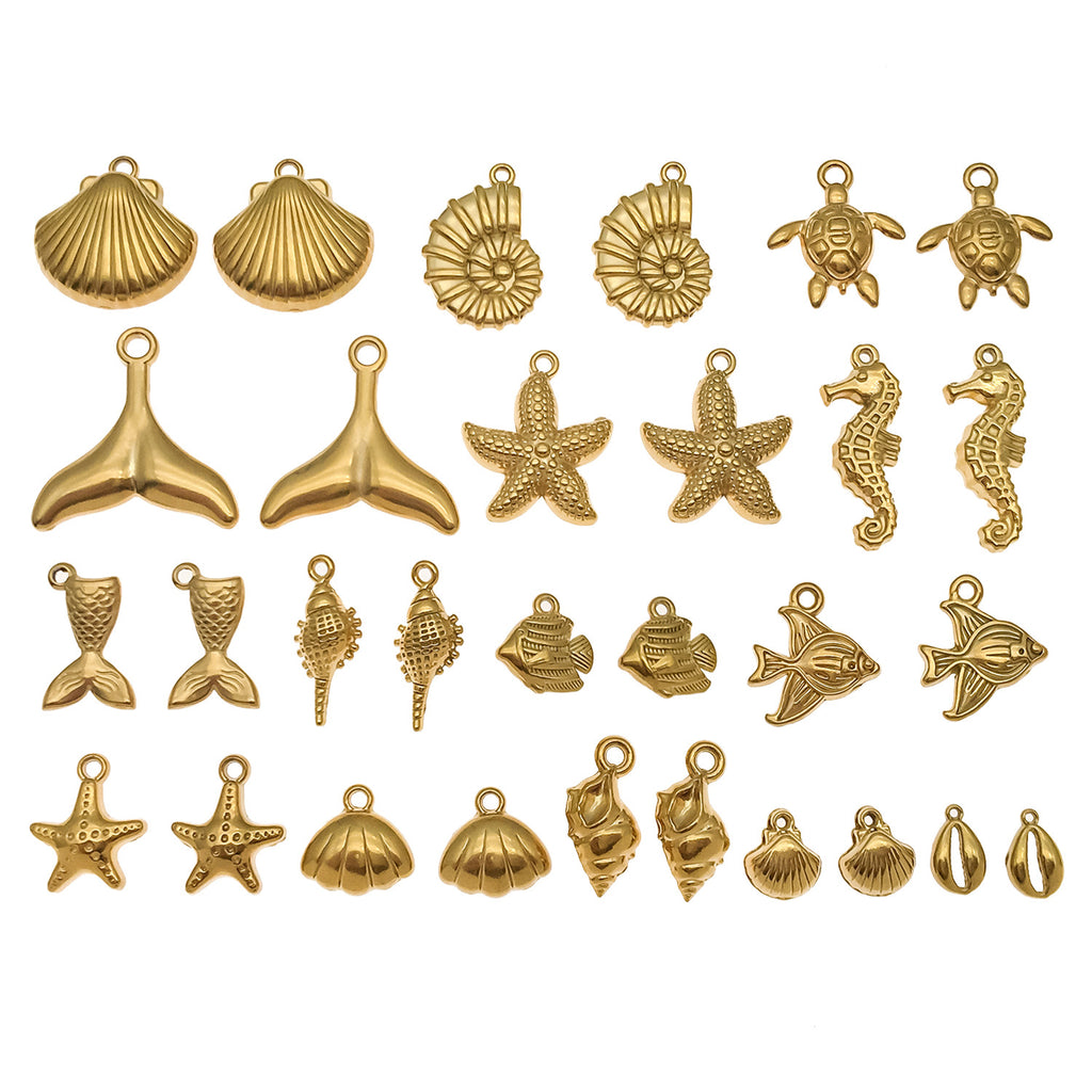 Gold Stainless Steel Shell Conch Fish Ocean Charm Pendant for DIY Bracelet Necklace