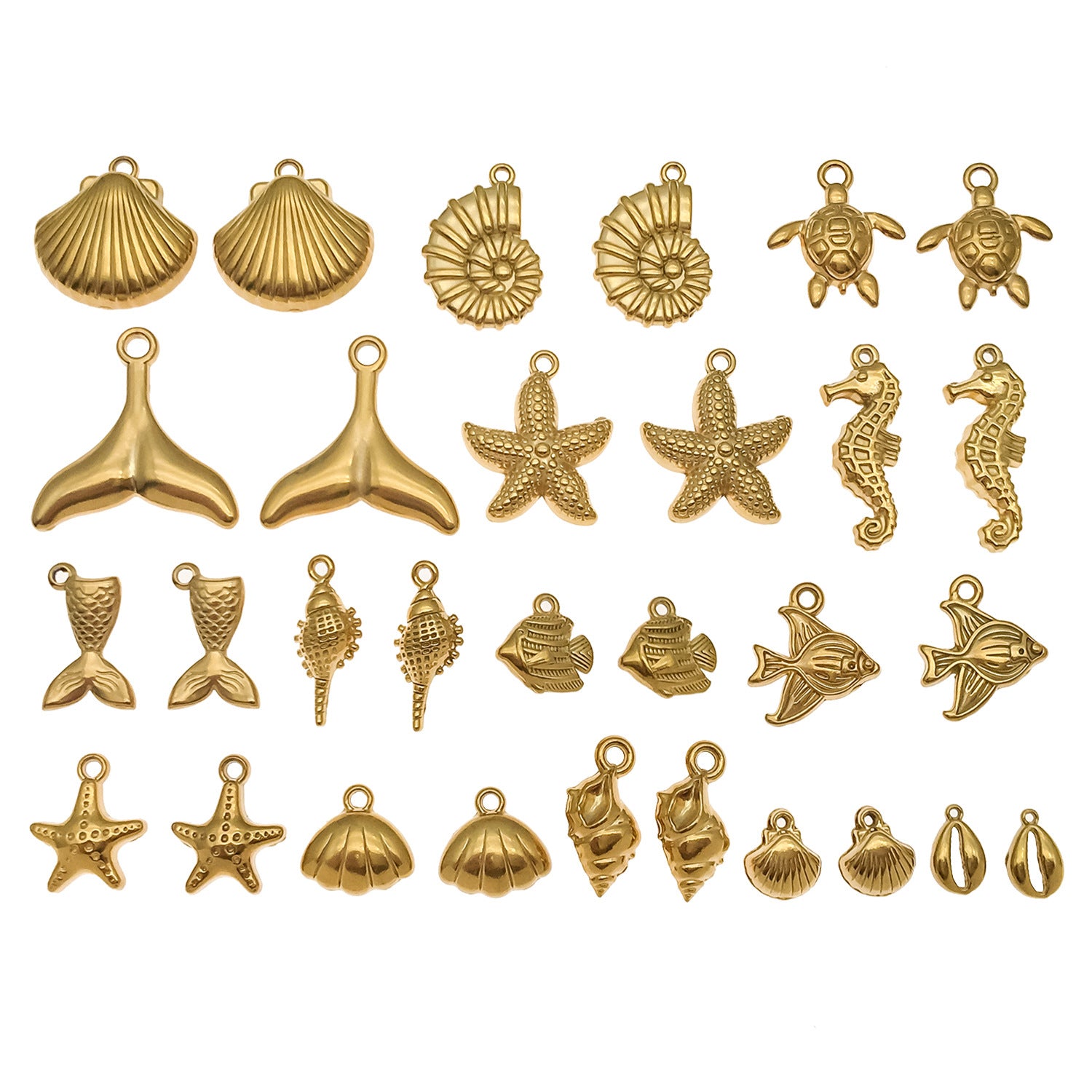 Gold Stainless Steel Shell Conch Fish Ocean Charm Pendant for DIY Bracelet Necklace