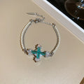 Silver Green Crystal Cross Necklace Bracelet Earring Pieces view 8