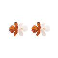 Brown and White Translucent Petal Cluster Earrings view 5