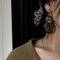 Brown Cord Woven Circle Statement Stud Earrings With Metal Details view 2