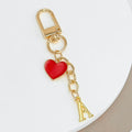 Gold-Tone Letter Charm Keychain with Red Heart Accent view 2