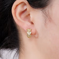 Gold and White Gold Triple Heart Crystal Huggie Hoop Earrings view 4