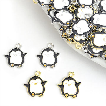 Enamel-Look Gold Silver Penguin Alloy Charms in 2 Styles