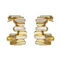 Gold Tone White Rectangular Block Chunky Huggie Hoop Earrings view 5