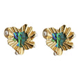 Gold Tone Heart Frame Iridescent Shell Butterfly Stud Earrings view 5