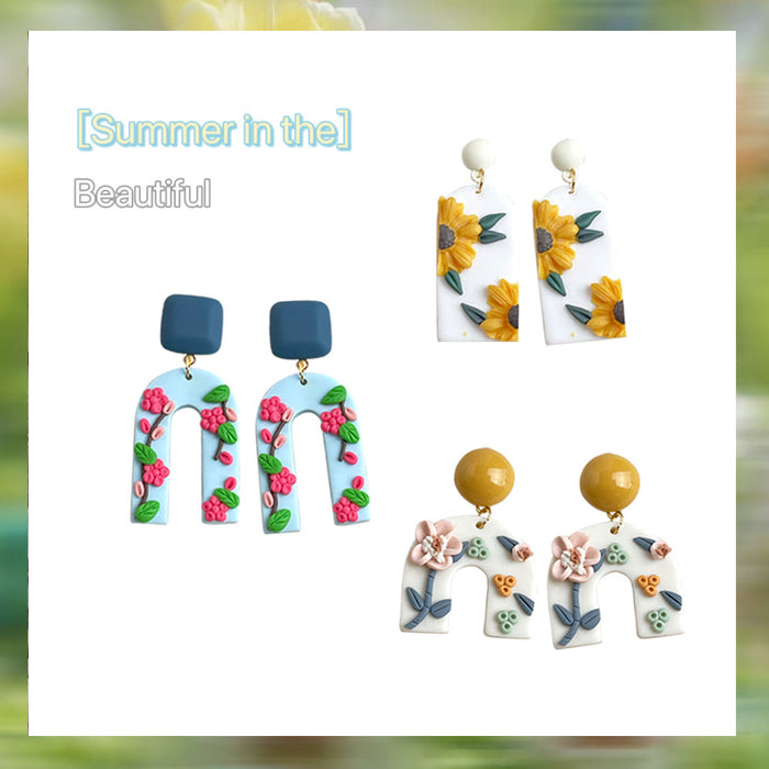 Soft Clay Floral Drop Earrings Six Flower Motif Styles