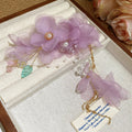 Purple Sheer Flower Duckbill Hair Clip With Green Leaf And Tassels view 6