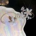 Silver Crystal Flower Vine Open Bangle Butterfly Cuff view 2