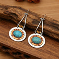 Silver and Copper-Tone Turquoise-Color Disc Drop Earrings view 2