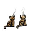 Black Cat and Skeleton Cat Wood Hook Earrings in Two Designs view 5