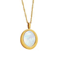 Gold Oval White Sea Shell Pendant Necklace Fine Chain view 5