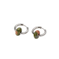 Silver Tone Irregular Donut Stone Bead Hoop Earrings in Eight Colors view 5
