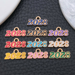 Enamel Year Number Charms, 2025 to 2028, Gold-Tone Alloy, 46 Options