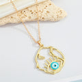 Gold Tone Open Hand Outline Evil Eye Pendant Necklaces in Six Colors view 9