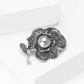 Black Crystal Flower Brooch With Gray Pearl Center view 3