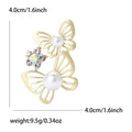 Matte Gold Twin Butterfly Pearl Rhinestone Brooch Pin view 6