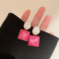 Colorful Square Ripple Drop Stud Earrings With Decorative Details view 8